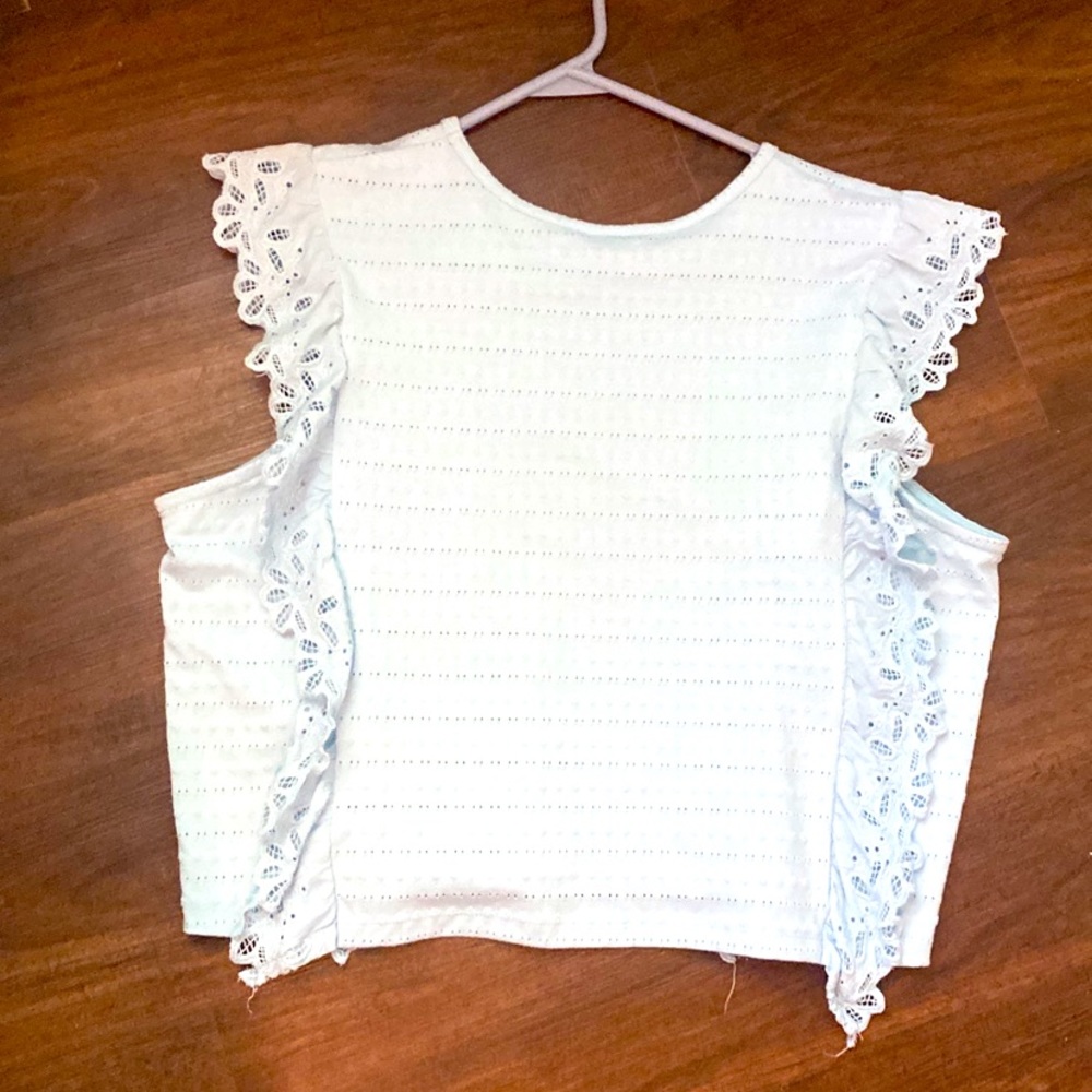 Light blue eyelet top